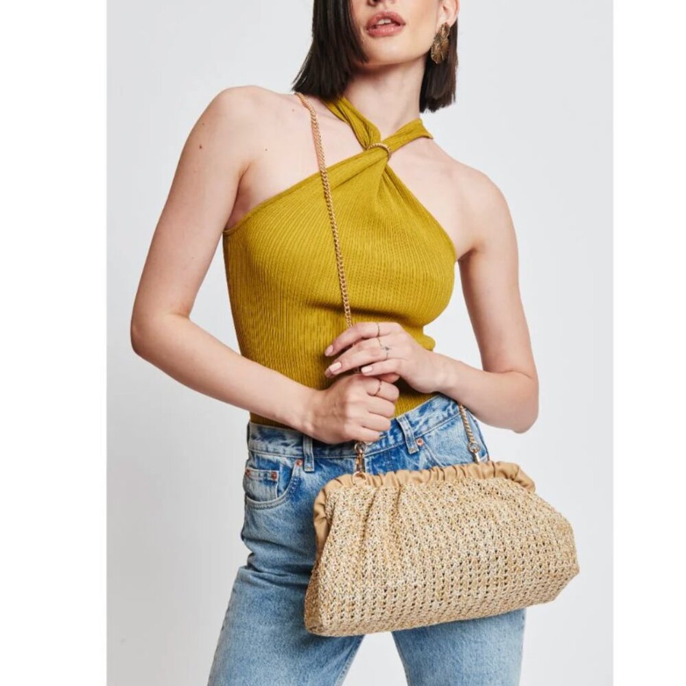 Moda Luxe Delvina Clutch Vegan Leather / Straw Gold Chain - Picture 8 of 9